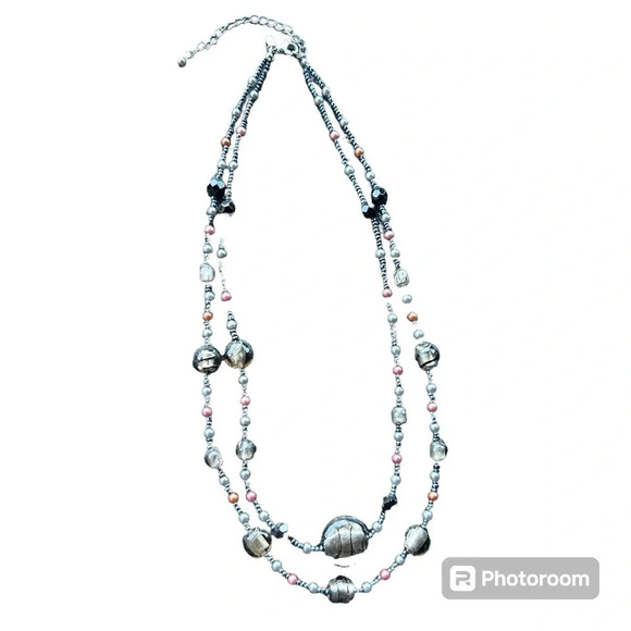 Premier Designs Jewelry - Premier Designs “Verona” Multi Color Glass Swirl Foil Bead Double Strand Retired